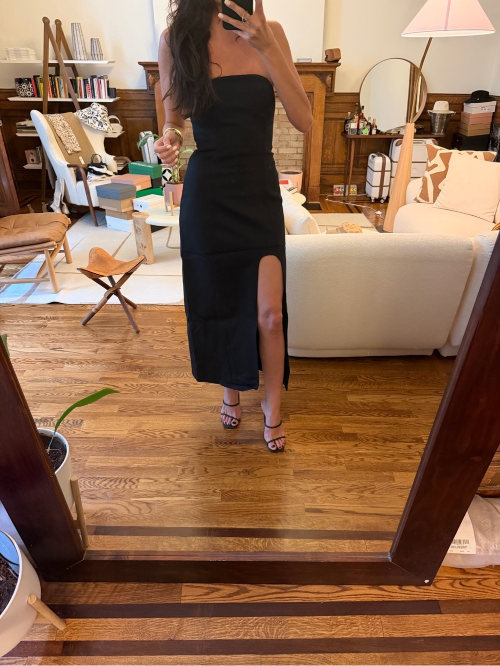 SIR the label Black Strapless Midi Dress with Slit - size S. US 4. AU 1